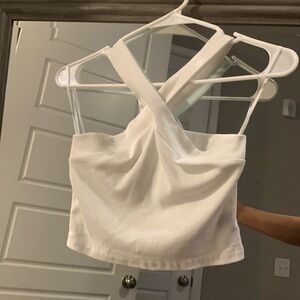 White neck crossover crop top
